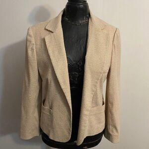 James Kenrob by Dalton Vintage Cream/Peach/Green tweed open blazer, size 14